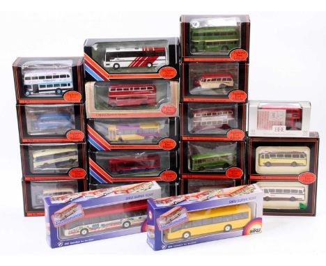 Two trays containing a collection of various EFE 1/76 scale public transport diecast together with various Siku examples incl