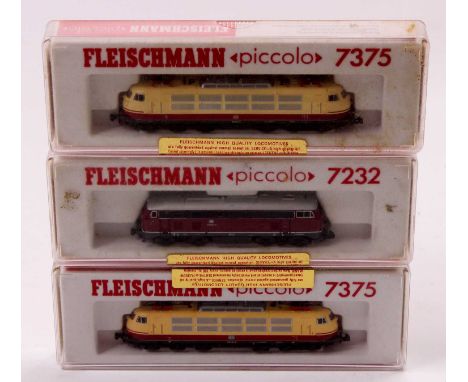 A collection of three various Fleischmann Piccolo N gauge locomotives, all in original plastic casing, to include Ref. No. 72