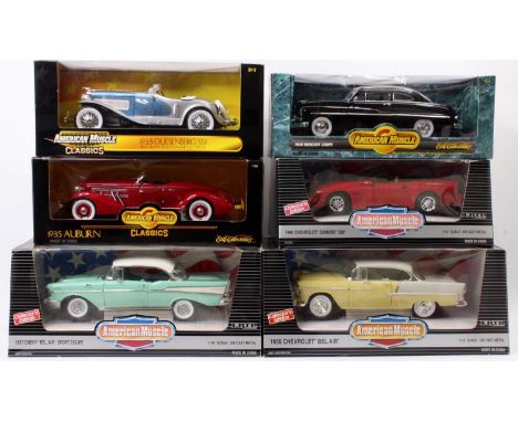 6 ERTL American Muscle 1/18th scale diecast to include No. 7995 1935 Auburn Speedster, No. 7331 1957 Chevy Bel Air, No. 7122 