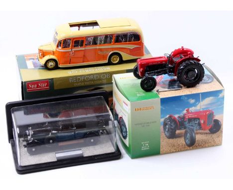 A Universal Hobbies 1/16th scale No. UH2692 Massey Ferguson MF35X Tractor (M-BM), together with a Sun Star 1/24th scale No. 5