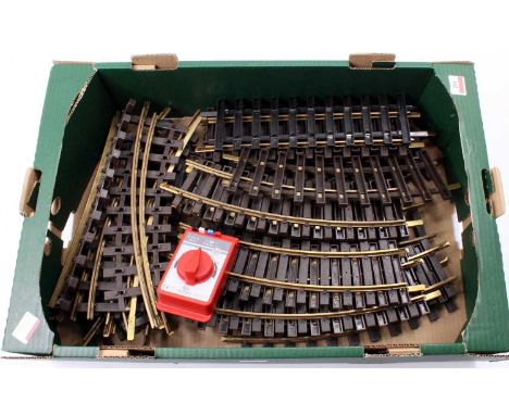 Tray containing Piko G45 guage track, as removed from layout: 12 curves, 6 straights, one each l/h &amp; r/h point and four p