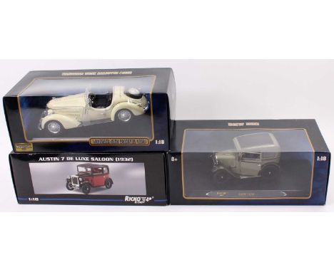 Ricko 1/18th scale diecast, 3 examples to include No. 32130 Austin 7 De Luxe Saloon (1932), No. 32108 Wanderer W25 Roadster (