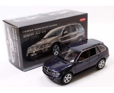 A Kyosho 1/18th scale diecast No. 08522BL BMW X5 4.4i finished in blue and housed in its original pictorial card box