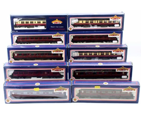 Bachmann OO scale British Rail coach group of 10 to include No. 34-528 Crimson / Cream 2nd Corridor, No. 34-401 Thompson Comp