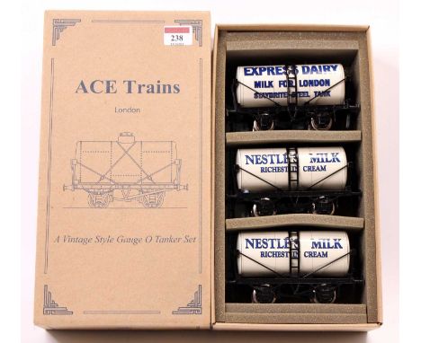 ACE Trains set of three Milk Tank wagons – two Nestle’s Milk &amp; one Express Dairy. (E) (BE)