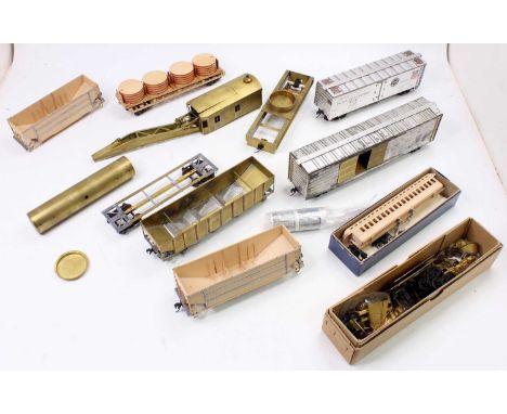 One box containing a quantity of scratch built gauge 1 railway wagons of brass and wooden construction to include two box car