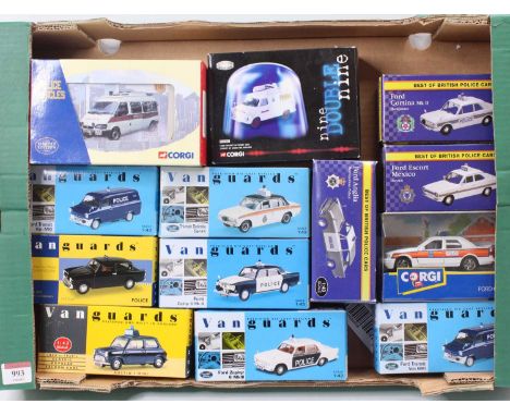 One tray containing a collection of mixed 1/43 scale Corgi and Vanguards diecasts to include Emergency Services related Vangu