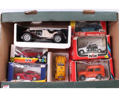 One tray containing a collection of various boxed and part boxed Polistil mixed scale diecast vehicles, to include a Porsche 