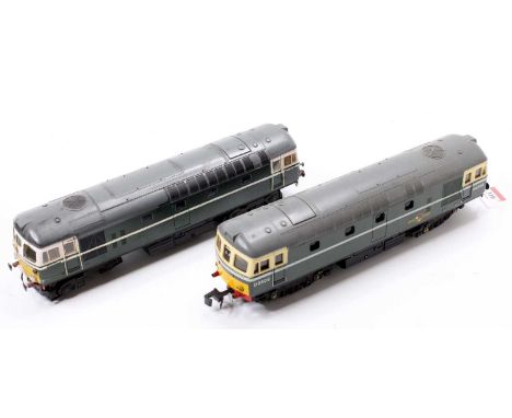 Two Lima Class 33 diesel locos. One is overpainted in same colour as original. Both have some areas of detailing. Offered as 