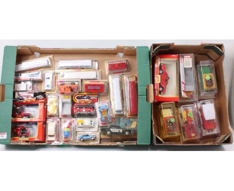 Two trays containing a collection of various Majorette mixed period diecast vehicles, mixed scales to include Sonic Flashers,