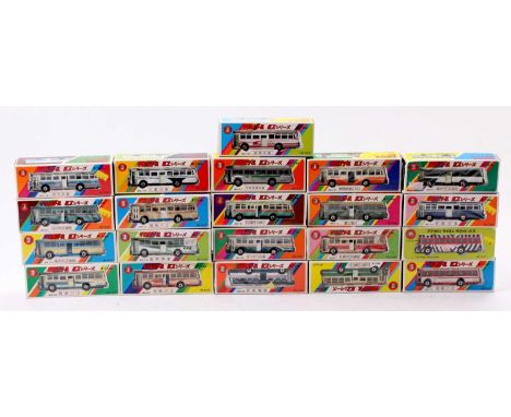 ASC Aoshin Japan 1/100th scale boxed model buses, group of 21 to include reference numbers 152, 147, 113, 127 and others