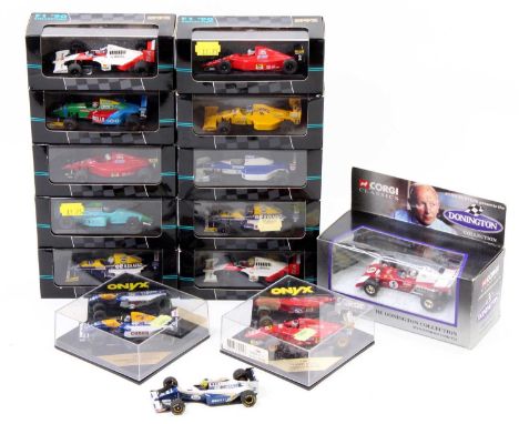 A tray containing mostly Onyx 1/43rd scale Formula 1 Collection 1990 Racing Cars to include Nigel Mansell, Alain Prost, Ricar