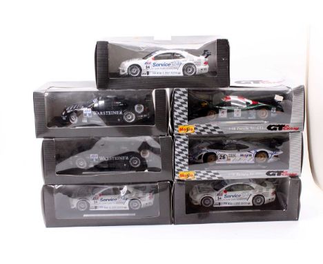 7 various 1/18th scale diecasts to include, 2x Maisto Porsche 911 GT1, 3x Edition Motorsport 24h AMG Mercedes CLK, and 2x Edi