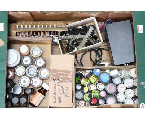 From a modeller’s workshop: Numerous tins/pots of paints (50+ Humbol, some Railmatch, some Marabu Bastelfabe and others, some