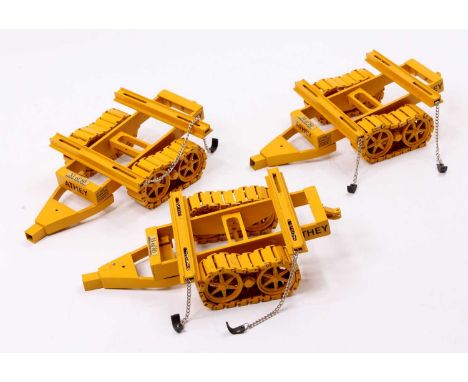 Three Sherwood custom models 1/50 scale Athey limited edition white metal Forged-Trak wagons comprising of yellow body with A