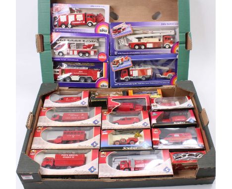 Two trays containing a collection of various Solido and Siku Emergency services related diecast vehicles to include a No. 372