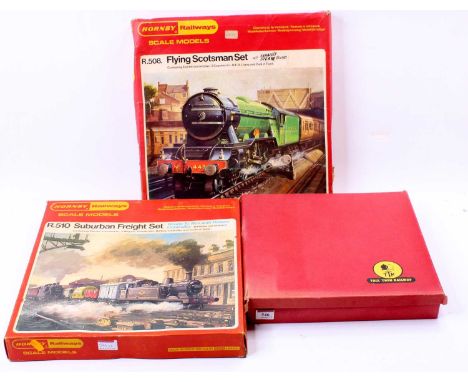 A Hornby Railways OO gauge No. R.508 Flying Scotsman Set containing Locomotive, 2 Coaches in L.N.E.R livery, and track - the 