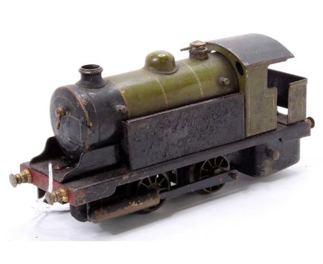 Bowman large 0-4-0 live steam tank engine LNER green, side tanks all paint burnt away, handrails missing, complete with burne