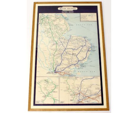 An original British Railways Eastern Region map of East Anglia and surrounding counties, 1950/60s examples with detailed clos