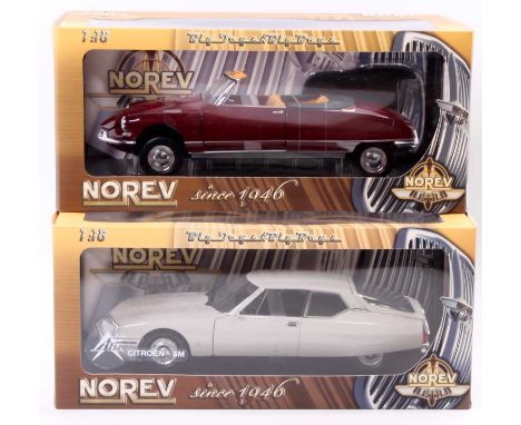 2 Norev 1/18th scale diecast Citroen Models to include No. 181561 Citroen DS 19 Cabriolet and No. 181584 Citroen SM - both as