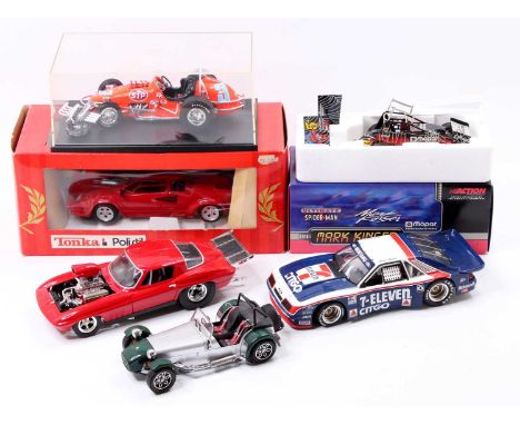 One box containing a collection of 1/18 and 1.24 scale high speed racing diecasts, mixed examples to include a Kyosho Caterha