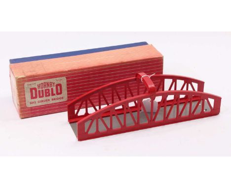 5015 Hornby-Dublo girder bridge, red plastic girders with grey metal base. Very small chip missing from base of one corner gi