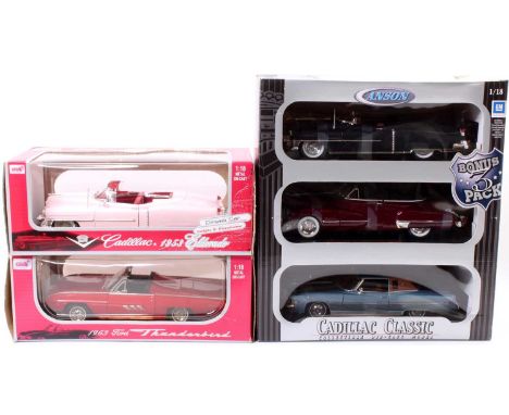 Anson 1/18th scale diecast group to include No. 60197 Cadillac Classic containing 3 models, No. 30334 1963 Ford Thunderbird, 