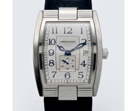 Hamilton, a 2005 'Mount Vernon' stainless steel automatic calendar wristwatch, stainless steel tonneau shaped two-tone Arabic