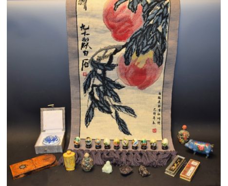 Oriental Items - a set of ten painted miniature stone eggs, each painted with traditional animals, including Panda, Bears, Bi