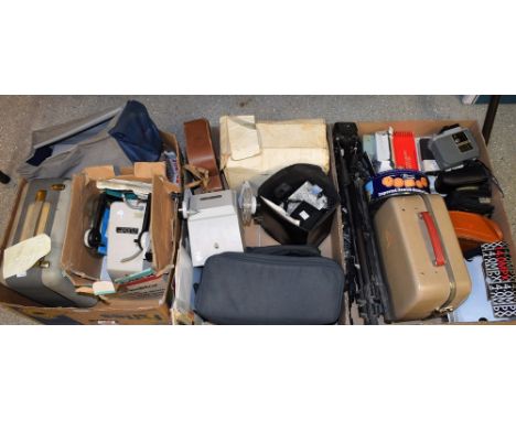 Photography - a Kodak Brownie 8mm Movie Camera II, cased; a Boots Cine 8; tripods; screen; projectors; Polaroid camera; slide