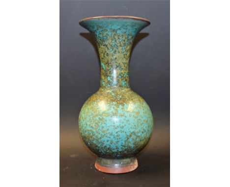 A Chinese mottled turquoise ceramic vase, ovoid body, trumpet neck, approx 28cm high