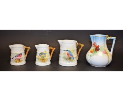 A Royal Worcester miniature jug, painted by J Allen, signed, with a Kingfisher; two others, smaller, Blue Tit and Great Tit; 
