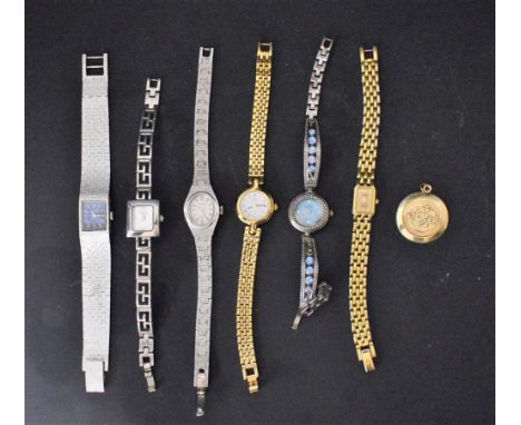 A lady's Rotary white metal watch, integrated bracelet strap; other ladies fashion watches, Seconda, Accurist; a 9ct gold St.