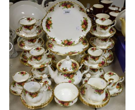 A Royal Albert Old Country Roses pattern tea service, including tea pot, milk jug, sugar bowl, cups, saucers, side plates, ca