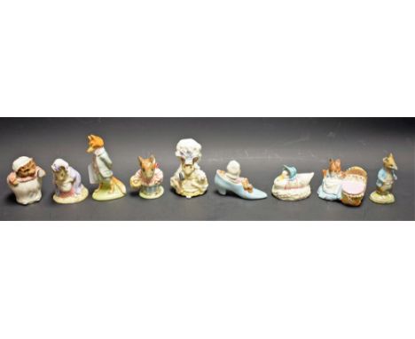 Beswick Beatrix Potter ceramic models including Mrs Tittlemouse, Hunca Munca, Lady Mouse, Foxy Whiskered Gentleman, etc; anot