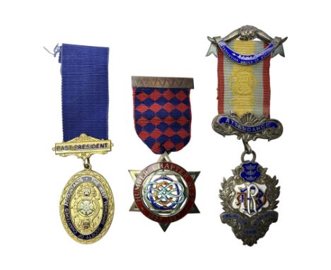 Two silver and enamel Masonic jewels, the first an Antediluvian Order of Buffaloes attendance jewel for the King William Lodg