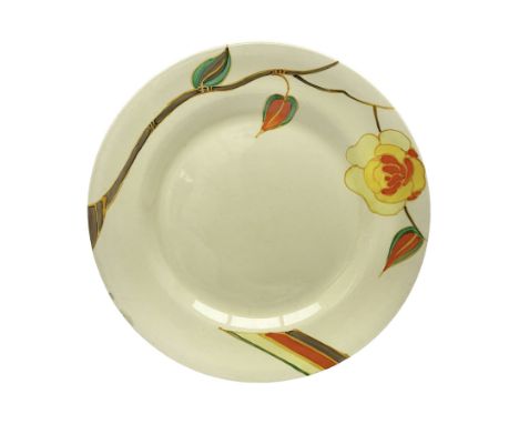 Clarice Cliff for Newport Pottery plate in Yellow Rose pattern, with printed mark beneath, D23cm