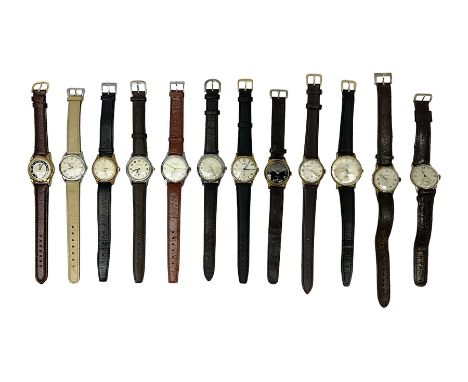 Twelve manual wind wristwatches including MuDu, Kenwell, Cauny, Technos, Bernex, Kienzle, Royce, Emka, Ery, Accurist and Chal