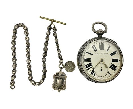 Victorian silver open face fusee lever pocket watch by D A Olswang, Sunderland, No. 7904, white enamel dial with Roman numera