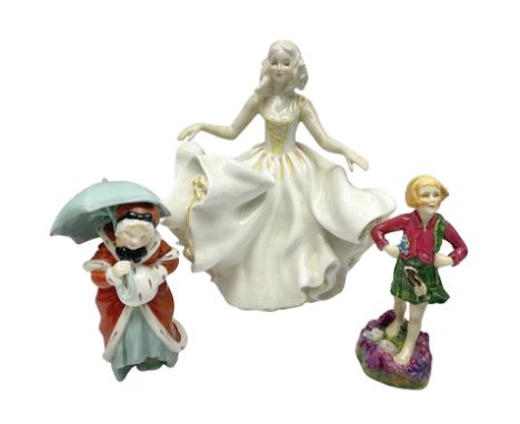 Royal Worcester, Scotland, modelled by Freda Doughty, No.3104, together with two Royal Doulton figures Miss Muffet HN1936 and