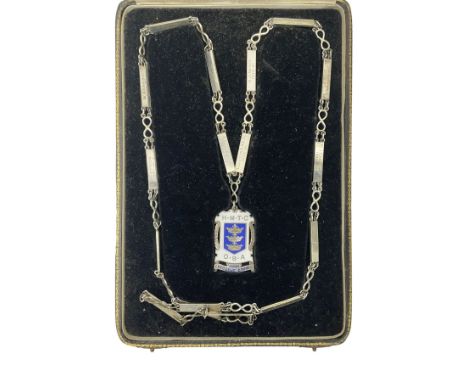 1930s silver chain of office, relating to the Hull Municipal Techical College, the enamel pendant inscribed HMTC OBA Chairman