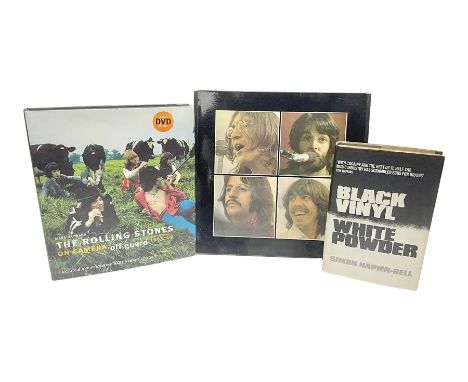 Beatles 'Get Back' book; The Rolling Stones on Camera of Guard with DVD by Mark Hayward; Black Vinyl White Powder by Simon Na