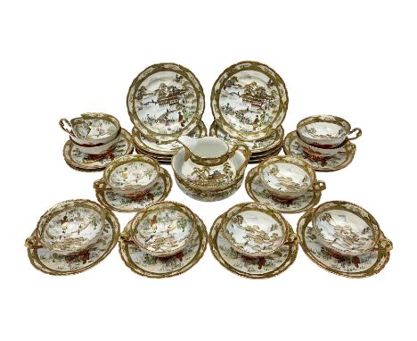 Noritake part tea service, printed and painted with figures in a landscape, comprising ten  tea cups and saucers, ten dessert