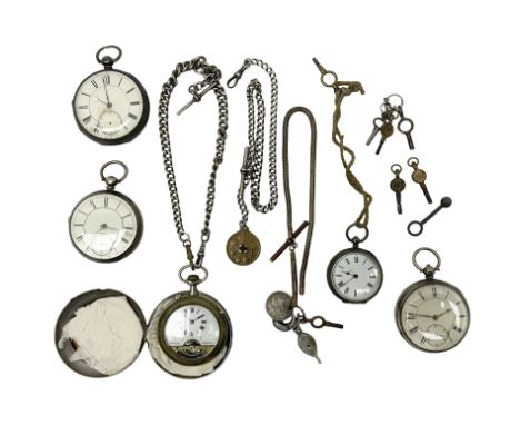 Three Victorian silver lever open face pocket watches including, cream dials with Roman numerals and subsidiary seconds dial,