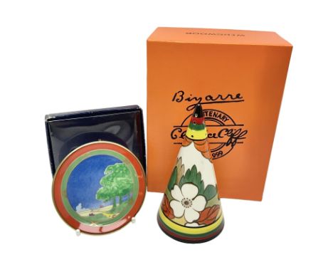 Wedgwood Bizarre by Clarice Cliff Centenary sugar sifter in the Limberlost pattern, 14cm tall, with original box, together wi