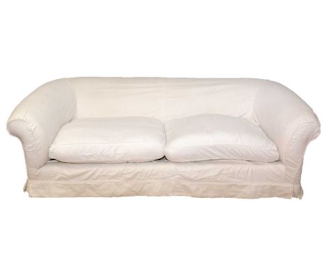 Terence Conran - Burnham: an original 1980s Terence Conran sofa/settee, the scrolled elbow rests with detachable cream coveri