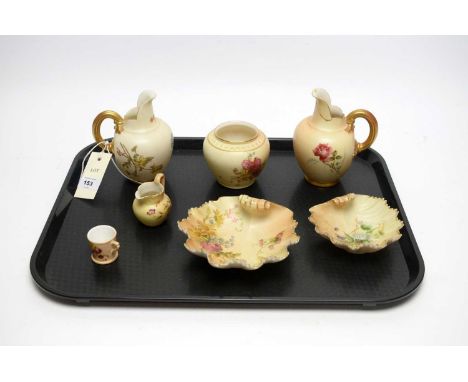 A collection of Royal Worcester blush ivory and other ceramics, including: two shell form pin dishes; miniature cachepot or j