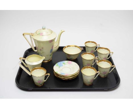 An Art Deco A.B.J. Grafton China ‘June’ pattern coffee service, decorated with blue and pink flowers and gilt details, compri