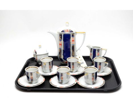 An Atelier Lesov Porcelaine de Boheme ‘Lisette’ coffee service, comprising coffee pot, six cups and saucers, cream and sugar.