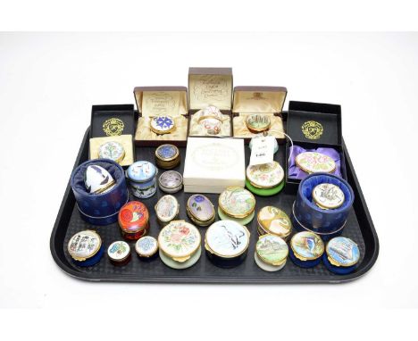A selection of enamel pill boxes, by makers including: Fine Birmingham Enamels Toye, Kenning &amp; Spencer Ltd; English Ename